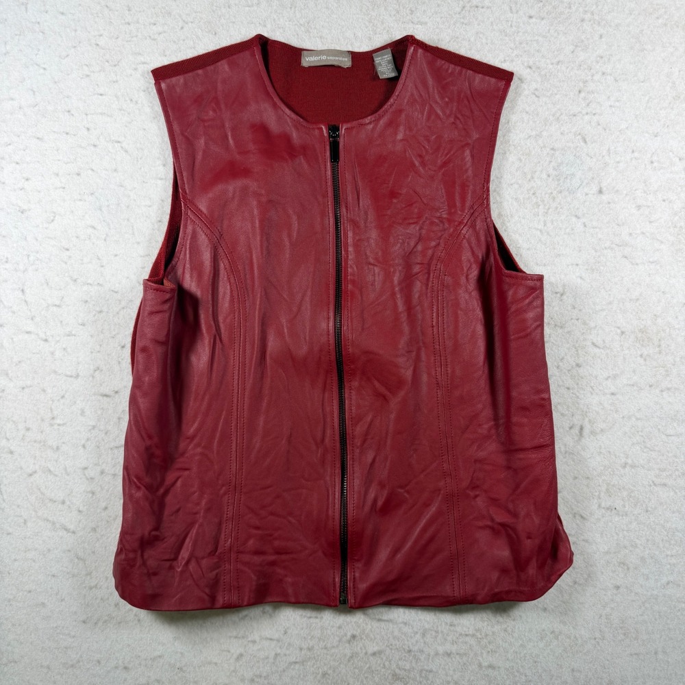 Valerie Separates Womens XL Leather & Merino‎ Wool Zip Front Vest Burgundy Red